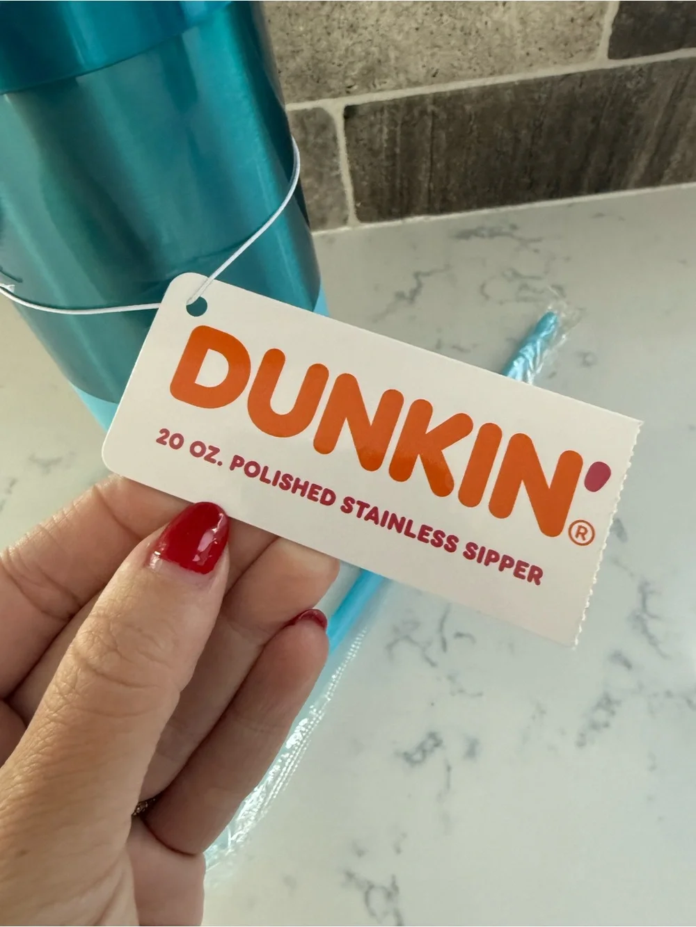 NEW Dunkin Blue 20oz Polished Stainless Sipper